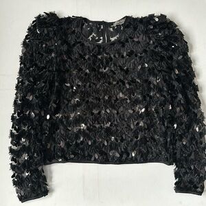 Sans Souci sequin party top in black with puffed sleeves women’s medium